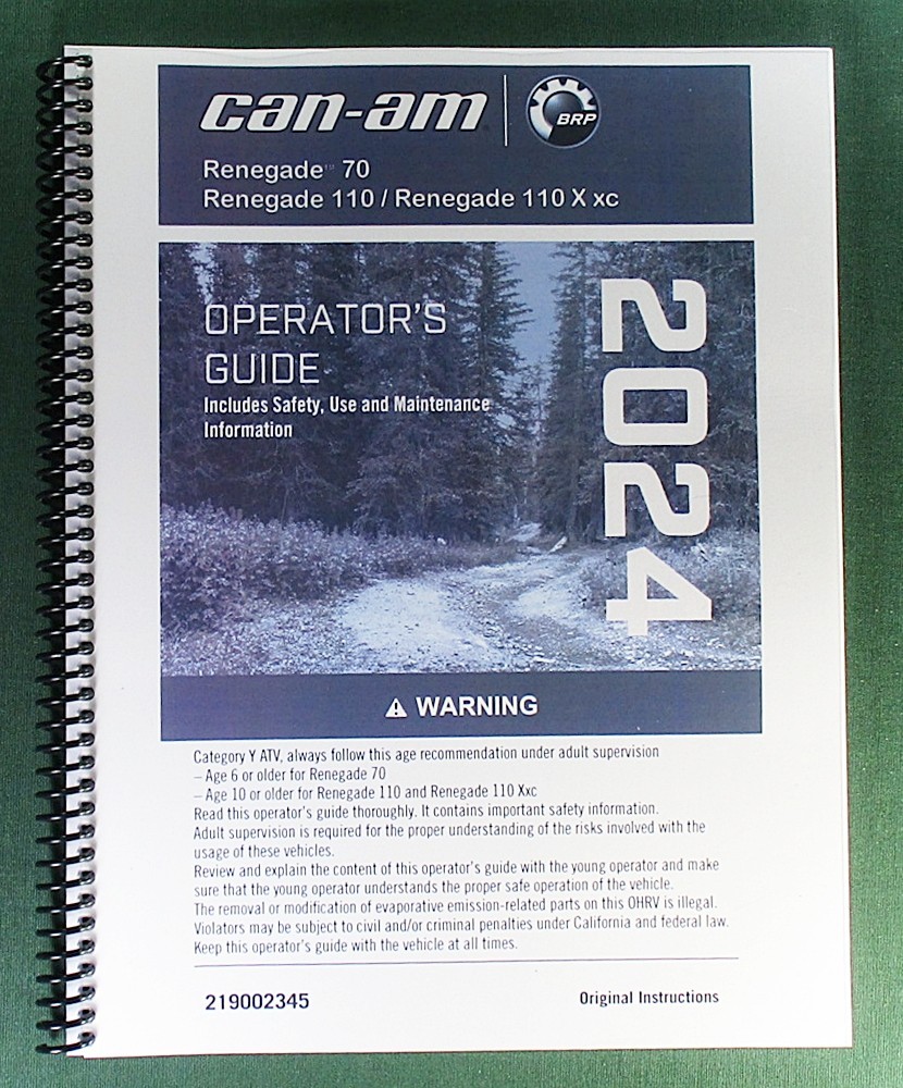 2024 Can-Am Renegade 70 Owner’s Manual: 220 Pages & Protective Covers